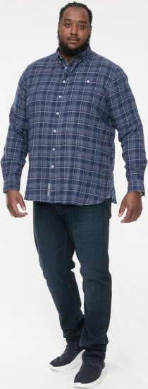 D555 SONNY Navy Check Long Sleeve Shirt With Chest Patch Pocket & Button Down Collar Navy Check - Camisas - Camisas Homem Tamanhos Grandes