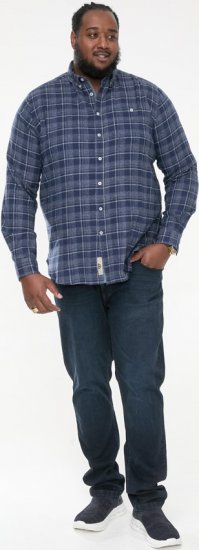 D555 SONNY Navy Check Long Sleeve Shirt With Chest Patch Pocket & Button Down Collar Navy Check - Camisas - Camisas Homem Tamanhos Grandes