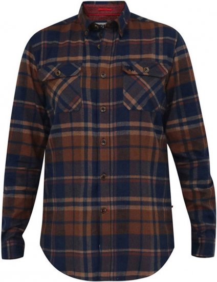 D555 SHERLOCK Check Overshirt With Two Patch Pockets & Button Down Collar Navy - Camisas - Camisas Homem Tamanhos Grandes