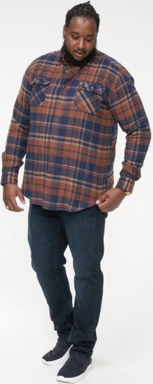 D555 SHERLOCK Check Overshirt With Two Patch Pockets & Button Down Collar Navy - Camisas - Camisas Homem Tamanhos Grandes