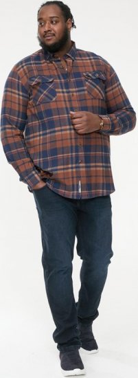 D555 SHERLOCK Check Overshirt With Two Patch Pockets & Button Down Collar Navy - Camisas - Camisas Homem Tamanhos Grandes