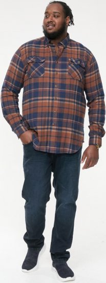 D555 SHERLOCK Check Overshirt With Two Patch Pockets & Button Down Collar Navy - Camisas - Camisas Homem Tamanhos Grandes