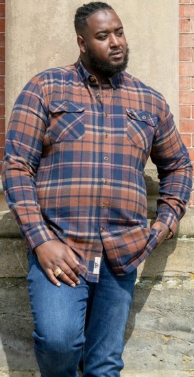 D555 SHERLOCK Check Overshirt With Two Patch Pockets & Button Down Collar Navy - Camisas - Camisas Homem Tamanhos Grandes