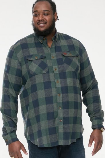 D555 GARFIELD Check Overshirt With Two Patch Pockets & Button Down Collar Navy - Camisas - Camisas Homem Tamanhos Grandes