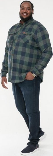 D555 GARFIELD Check Overshirt With Two Patch Pockets & Button Down Collar Navy - Camisas - Camisas Homem Tamanhos Grandes