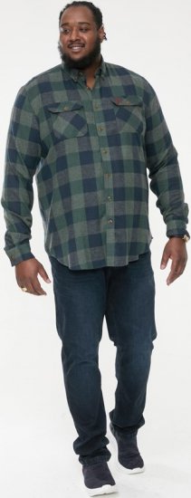 D555 GARFIELD Check Overshirt With Two Patch Pockets & Button Down Collar Navy - Camisas - Camisas Homem Tamanhos Grandes