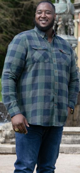 D555 GARFIELD Check Overshirt With Two Patch Pockets & Button Down Collar Navy - Camisas - Camisas Homem Tamanhos Grandes