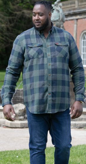 D555 GARFIELD Check Overshirt With Two Patch Pockets & Button Down Collar Navy - Camisas - Camisas Homem Tamanhos Grandes