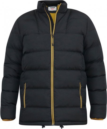 D555 CRISTIANO Puffer Jacket With Binding On Cuffs And Embroidery Badge On Sleeve Black - Casacos - Casacos Homem Tamanhos Grandes