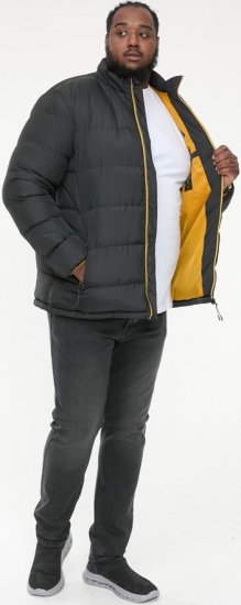 D555 CRISTIANO Puffer Jacket With Binding On Cuffs And Embroidery Badge On Sleeve Black - Casacos - Casacos Homem Tamanhos Grandes