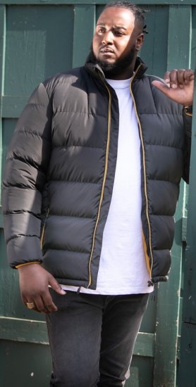 D555 CRISTIANO Puffer Jacket With Binding On Cuffs And Embroidery Badge On Sleeve Black - Casacos - Casacos Homem Tamanhos Grandes