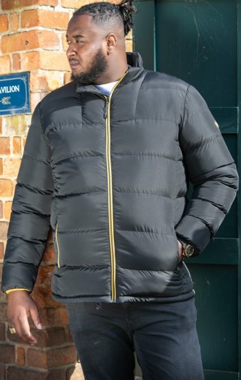 D555 CRISTIANO Puffer Jacket With Binding On Cuffs And Embroidery Badge On Sleeve Black - Casacos - Casacos Homem Tamanhos Grandes