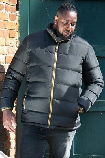 D555 CRISTIANO Puffer Jacket With Binding On Cuffs And Embroidery Badge On Sleeve Black - Casacos - Casacos Homem Tamanhos Grandes