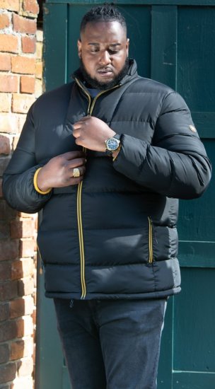 D555 CRISTIANO Puffer Jacket With Binding On Cuffs And Embroidery Badge On Sleeve Black - Casacos - Casacos Homem Tamanhos Grandes