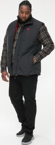 D555 FELIPE Zip Through Padded Gilet With Contrast Colour Lining And Rubber Badge Black - Casacos - Casacos Homem Tamanhos Grandes