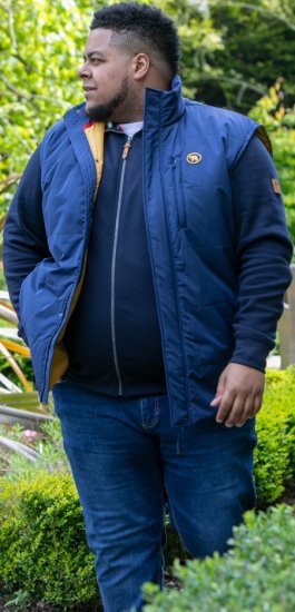 D555 FELIPE Zip Through Padded Gilet With Contrast Colour Lining And Rubber Badge Navy - Casacos - Casacos Homem Tamanhos Grandes