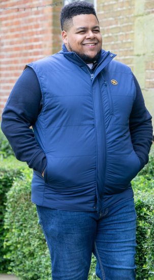 D555 FELIPE Zip Through Padded Gilet With Contrast Colour Lining And Rubber Badge Navy - Casacos - Casacos Homem Tamanhos Grandes