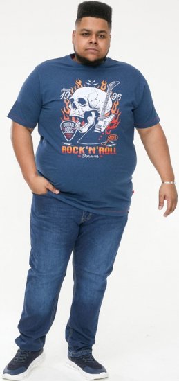 D555 NEAL Skull With Flames Printed Crew Neck T-Shirt Navy/Blue Twist - T-shirts - T-shirts Homem Tamanhos Grandes