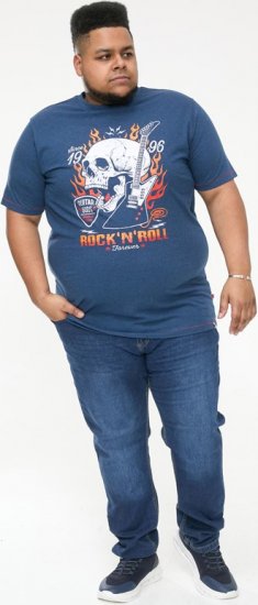 D555 NEAL Skull With Flames Printed Crew Neck T-Shirt Navy/Blue Twist - T-shirts - T-shirts Homem Tamanhos Grandes