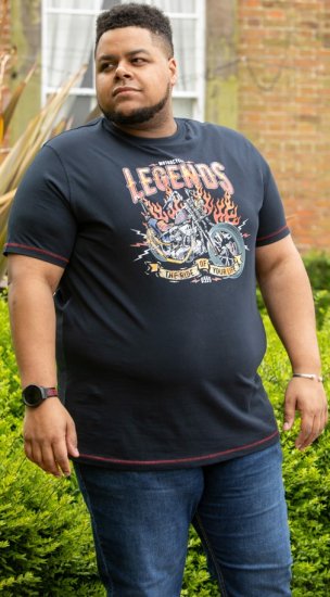 D555 JAGGER Legends Motor Bike Printed Crew Neck T-Shirt Navy - T-shirts - T-shirts Homem Tamanhos Grandes