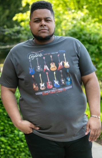 D555 JAIDEN Legends Guitar Printed Crew Neck T-Shirt Khaki - T-shirts - T-shirts Homem Tamanhos Grandes
