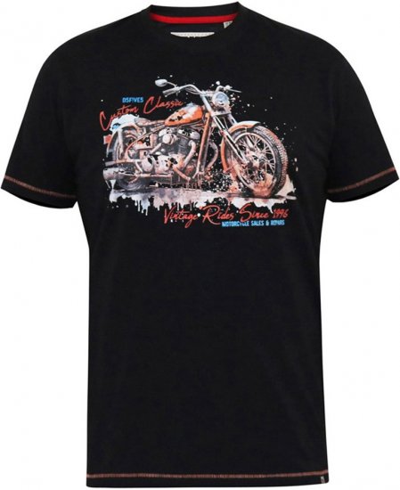 D555 LORNE Motor Bike Splatter Printed Crew Neck T-Shirt Washed Black - T-shirts - T-shirts Homem Tamanhos Grandes