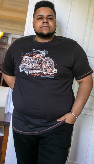 D555 LORNE Motor Bike Splatter Printed Crew Neck T-Shirt Washed Black - T-shirts - T-shirts Homem Tamanhos Grandes