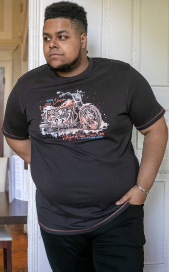 D555 LORNE Motor Bike Splatter Printed Crew Neck T-Shirt Washed Black - T-shirts - T-shirts Homem Tamanhos Grandes