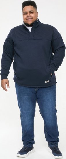 D555 SWANN Quarter Neck Sweatshirt With Quilted Top Panel Navy - Sweatshirts & hoodies - Sweatshirt & Camisolas com Capuz tamanhos grandes