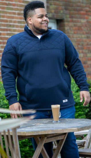 D555 SWANN Quarter Neck Sweatshirt With Quilted Top Panel Navy - Sweatshirts & hoodies - Sweatshirt & Camisolas com Capuz tamanhos grandes