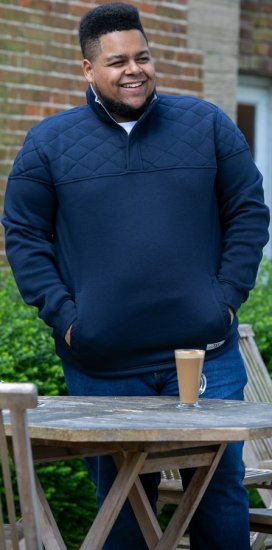 D555 SWANN Quarter Neck Sweatshirt With Quilted Top Panel Navy - Sweatshirts & hoodies - Sweatshirt & Camisolas com Capuz tamanhos grandes