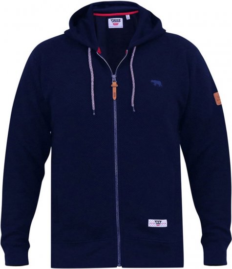 D555 IRVIN Full Zip Jacquard Hoody With Chest Embroidery Navy - Sweatshirts & Hoodies - Sweatshirt & Camisolas com Capuz tamanhos grandes