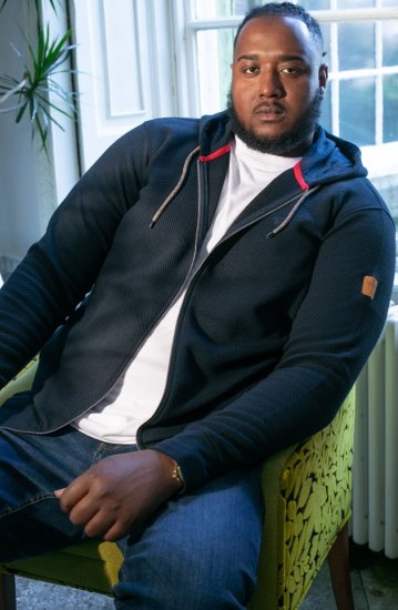 D555 IRVIN Full Zip Jacquard Hoody With Chest Embroidery Navy - Sweatshirts & Hoodies - Sweatshirt & Camisolas com Capuz tamanhos grandes