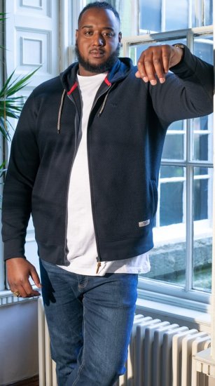 D555 IRVIN Full Zip Jacquard Hoody With Chest Embroidery Navy - Sweatshirts & Hoodies - Sweatshirt & Camisolas com Capuz tamanhos grandes