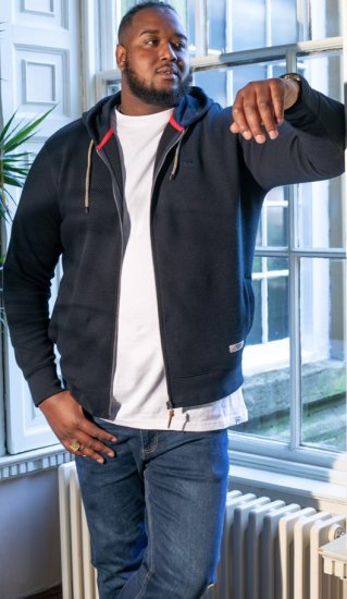 D555 IRVIN Full Zip Jacquard Hoody With Chest Embroidery Navy - Sweatshirts & Hoodies - Sweatshirt & Camisolas com Capuz tamanhos grandes