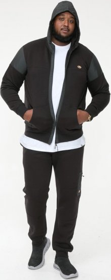 D555 DEAN Couture Zip Through Hoody With Woven Contrast Fabric Trim Black - Sweatshirts & hoodies - Sweatshirt & Camisolas com Capuz tamanhos grandes