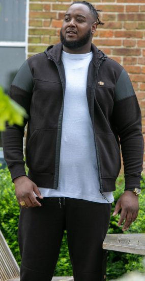 D555 DEAN Couture Zip Through Hoody With Woven Contrast Fabric Trim Black - Sweatshirts & hoodies - Sweatshirt & Camisolas com Capuz tamanhos grandes