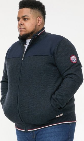 D555 ABERDARE Knitted Zip Through Sweater With Bonded Check Lining Navy Marl - Sweatshirts & hoodies - Sweatshirt & Camisolas com Capuz tamanhos grandes