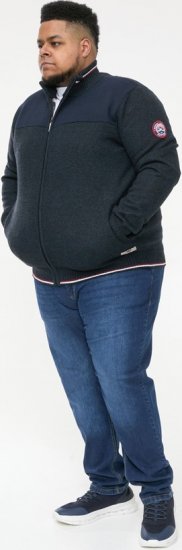 D555 ABERDARE Knitted Zip Through Sweater With Bonded Check Lining Navy Marl - Sweatshirts & hoodies - Sweatshirt & Camisolas com Capuz tamanhos grandes