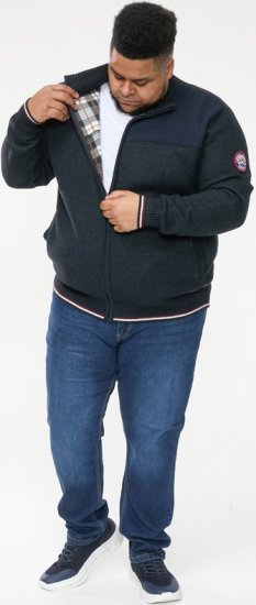 D555 ABERDARE Knitted Zip Through Sweater With Bonded Check Lining Navy Marl - Sweatshirts & hoodies - Sweatshirt & Camisolas com Capuz tamanhos grandes