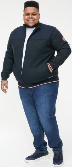 D555 ABERDARE Knitted Zip Through Sweater With Bonded Check Lining Navy Marl - Sweatshirts & hoodies - Sweatshirt & Camisolas com Capuz tamanhos grandes