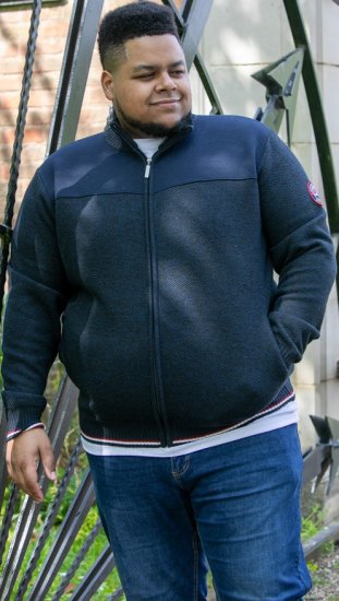 D555 ABERDARE Knitted Zip Through Sweater With Bonded Check Lining Navy Marl - Sweatshirts & hoodies - Sweatshirt & Camisolas com Capuz tamanhos grandes