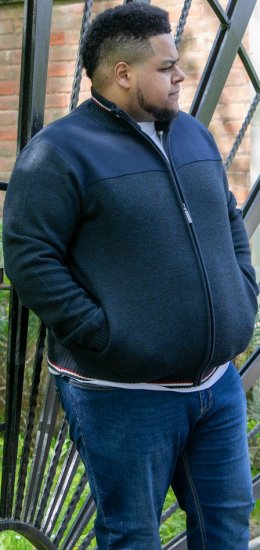 D555 ABERDARE Knitted Zip Through Sweater With Bonded Check Lining Navy Marl - Sweatshirts & hoodies - Sweatshirt & Camisolas com Capuz tamanhos grandes