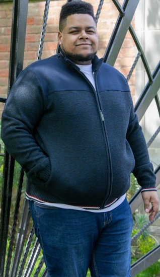 D555 ABERDARE Knitted Zip Through Sweater With Bonded Check Lining Navy Marl - Sweatshirts & hoodies - Sweatshirt & Camisolas com Capuz tamanhos grandes