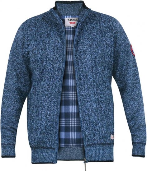 D555 ECCLES Cable Knitted Zip Through Sweater With Bonded Check Lining Denim Marl - Sweatshirts & hoodies - Sweatshirt & Camisolas com Capuz tamanhos grandes