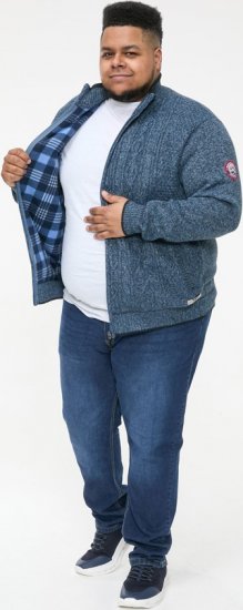 D555 ECCLES Cable Knitted Zip Through Sweater With Bonded Check Lining Denim Marl - Sweatshirts & hoodies - Sweatshirt & Camisolas com Capuz tamanhos grandes