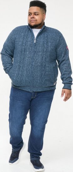 D555 ECCLES Cable Knitted Zip Through Sweater With Bonded Check Lining Denim Marl - Sweatshirts & hoodies - Sweatshirt & Camisolas com Capuz tamanhos grandes
