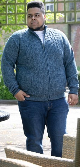 D555 ECCLES Cable Knitted Zip Through Sweater With Bonded Check Lining Denim Marl - Sweatshirts & hoodies - Sweatshirt & Camisolas com Capuz tamanhos grandes