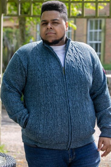D555 ECCLES Cable Knitted Zip Through Sweater With Bonded Check Lining Denim Marl - Sweatshirts & hoodies - Sweatshirt & Camisolas com Capuz tamanhos grandes