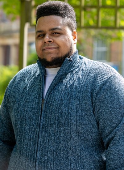 D555 ECCLES Cable Knitted Zip Through Sweater With Bonded Check Lining Denim Marl - Sweatshirts & hoodies - Sweatshirt & Camisolas com Capuz tamanhos grandes